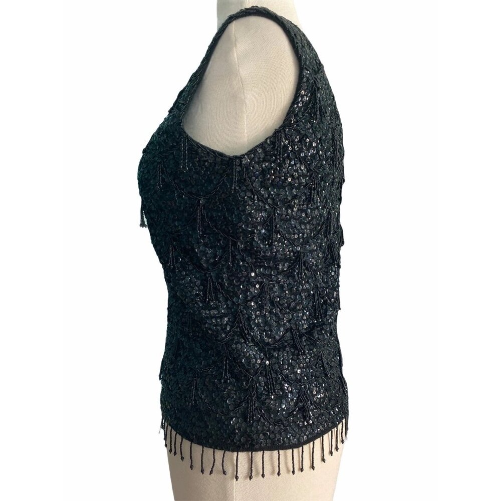 VTG 50s NWT Womens M Handmade Gatsby Black Beaded Wool Sleeveless Top Old Money - Picture 7 of 8